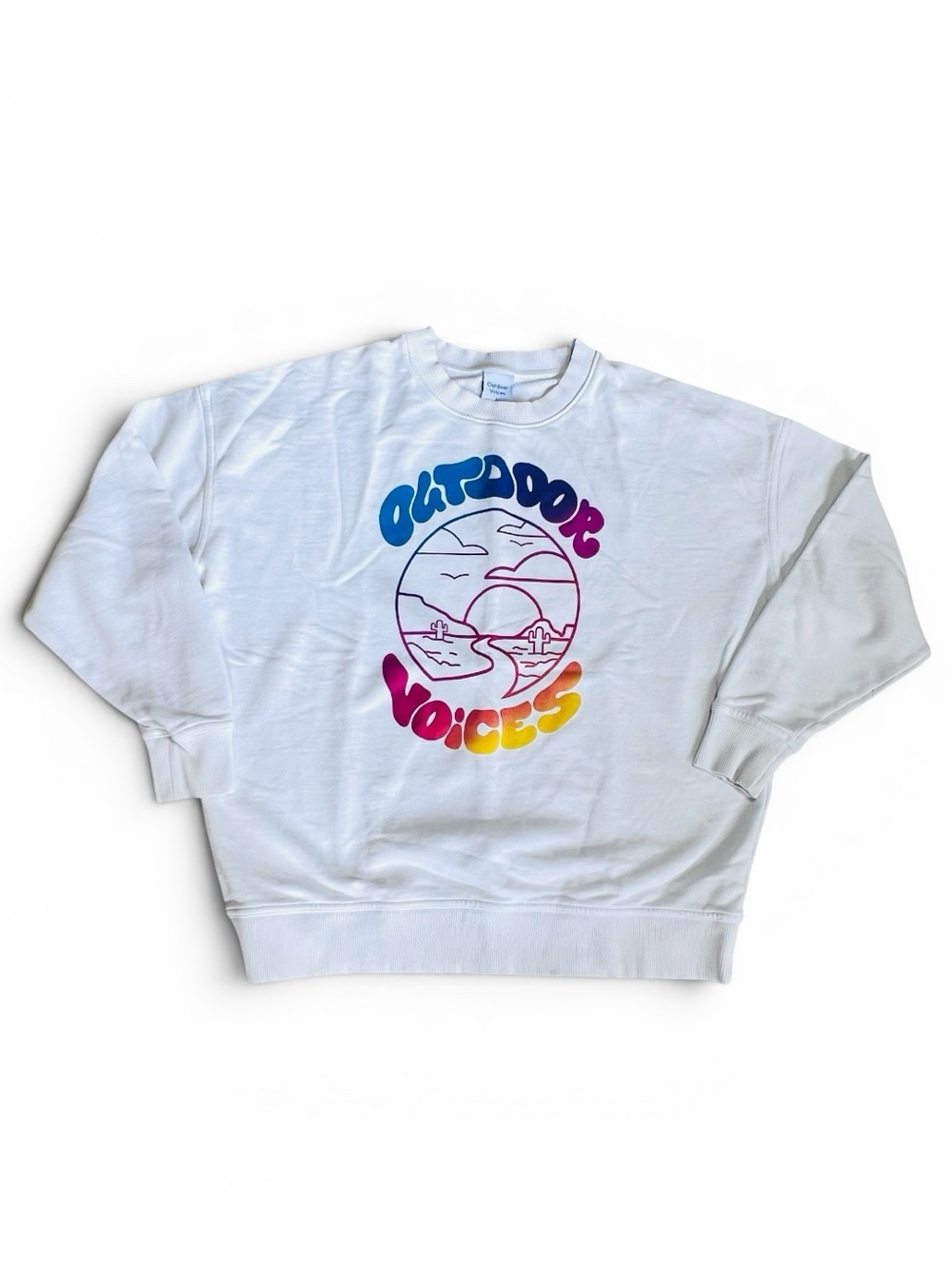 Outdoor Voices Women’s Sz S White Sweatshirt Solar Desert Rainbow Graphic